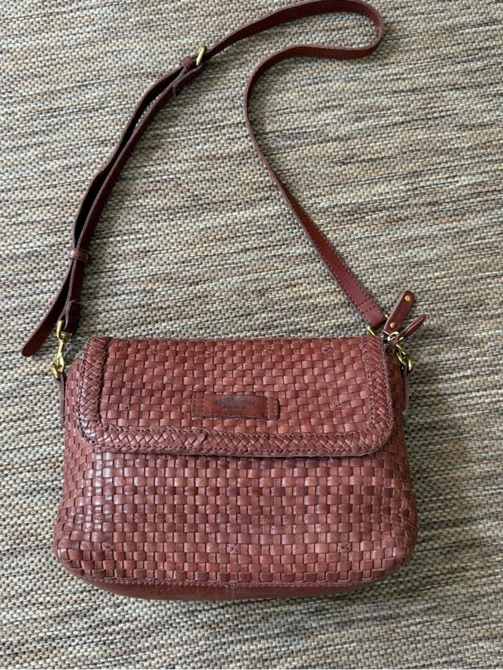 Woven Leather Crossbody Bag - Brown